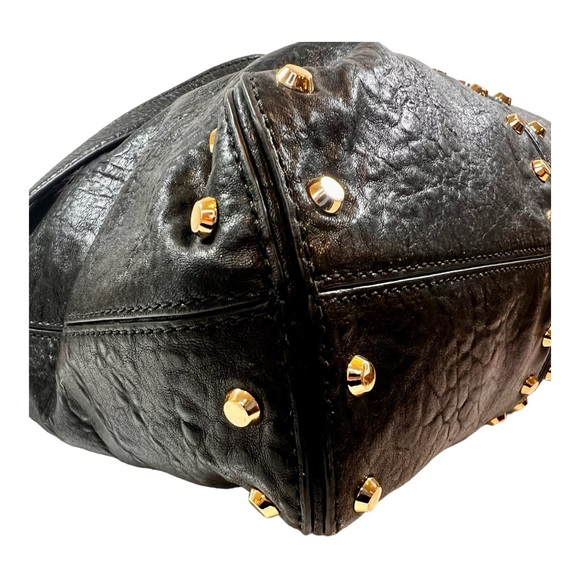 Michael Kors Vintage Black Leather With Gold Studs and Chain Crossbody EVC - Picture 10 of 15